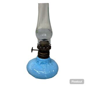 Acorn Opaque Blue Milk Glass Oil Night Light Miniature Lamp Made in Germany 7"